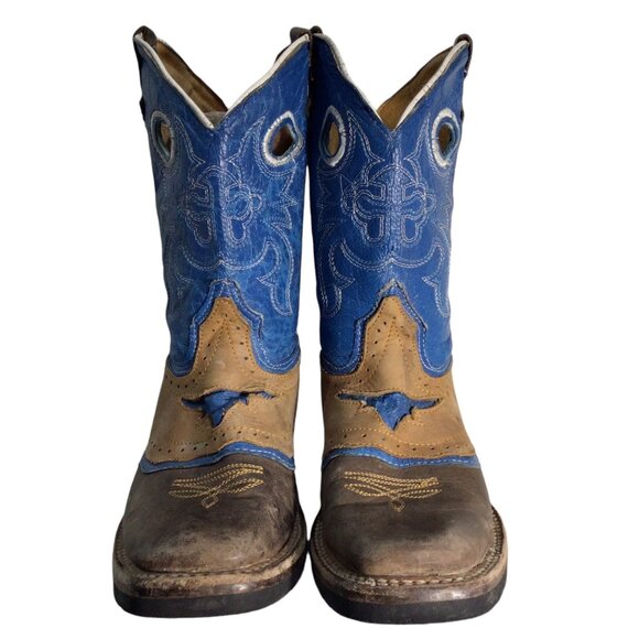 Potro Rebelde Handmade Quincy Cowboy Boots Kids 1 MEX 21 Snip Toe Rodeo Blue Tan - Picture 2 of 9
